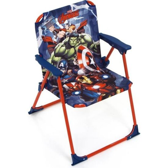 Fauteuil Jardin Enfant Avengers - Chaise Longue Pliable Réglable 30kg Max Métal/Tissu