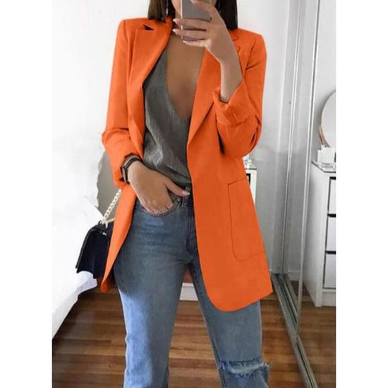 ORANDESIGNE Femme Blazer Élégant Manches Longues Slim Fit OL Bureau Affaire Casual Veste De Costume Devant Ouvert Manteau Cardigan Jacket Blouson A Blanc 34