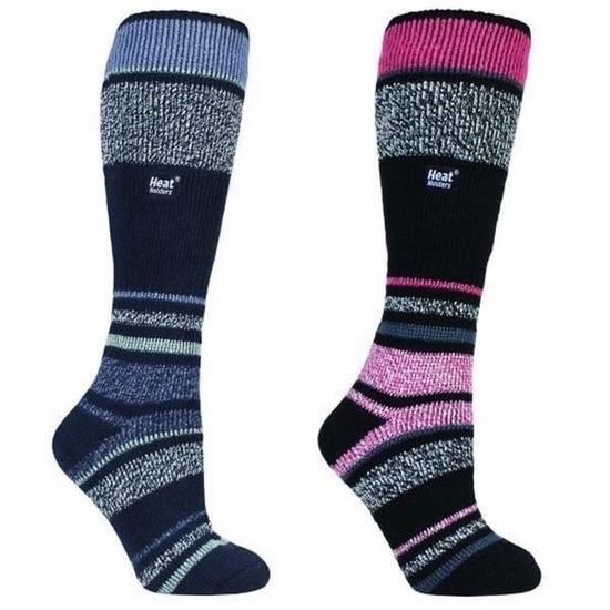 Heat Holders Chaussettes Ski Femme Ultra Chaudes et longues 37 42 Bleu avec bandes bleues indigo et grises Bleu avec bandes bleues indigo et grises Cdiscount Pret a Porter
