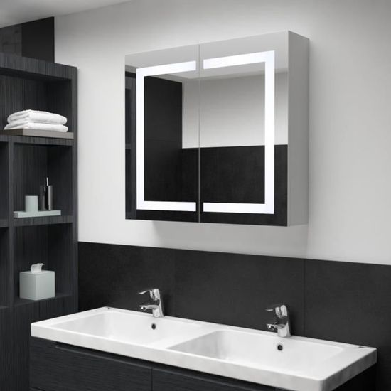 1222TOP CHOIX- Armoire de salle de bain à miroir LED 80x12 Armoire de salle de bain à miroir LED 80x12,2x68 cm Taille:80 x 12,2 x 68
