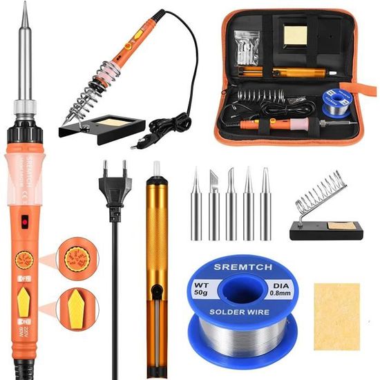Fer à Souder 80W Température Réglable 180-500°C - Kit Complet Avec 5 Pointes, Pompe à Dessouder Et Mallette