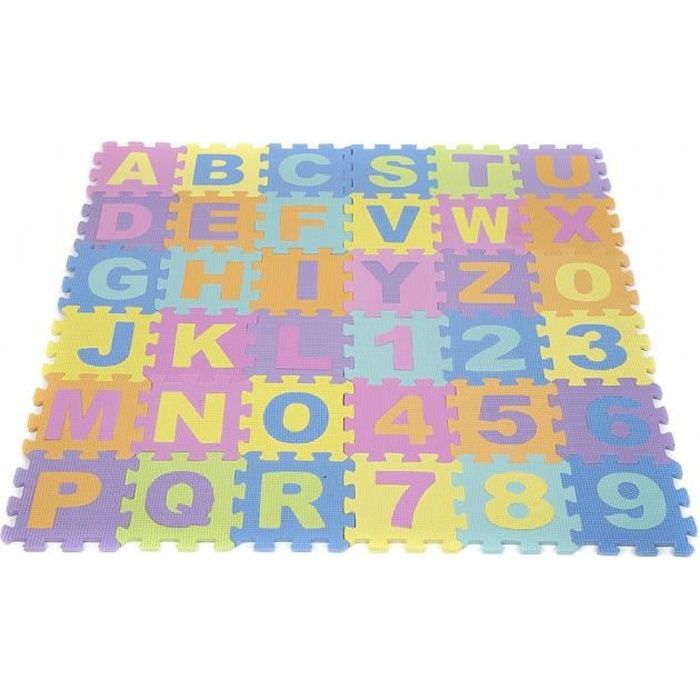 Tapis de Jeu Doux pour Bébé Dalles Puzzle en Mousse Enfants 36 pcs 0-9 A-Z