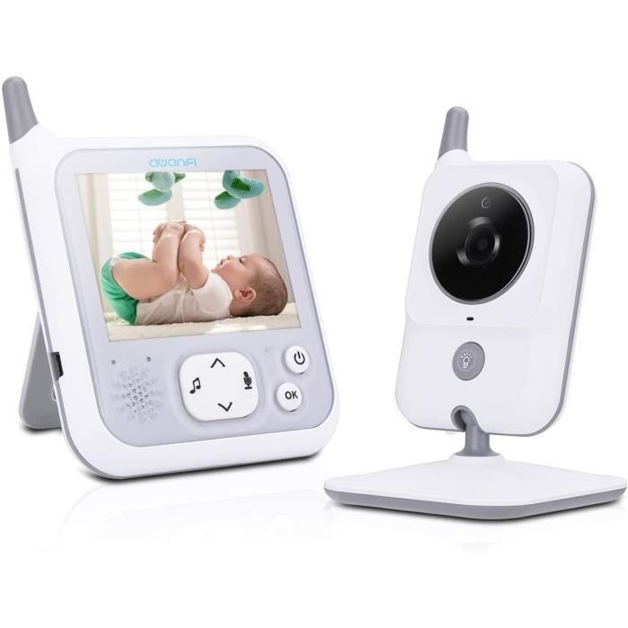 Babyphone Caméra Vidéo sans Fil 3,2 Pouces, AWANFI Visiophone Bébé 2,4 GHz Caméra Bébé Surveillance avec Ecran Couleur LCD Talkie Wa
