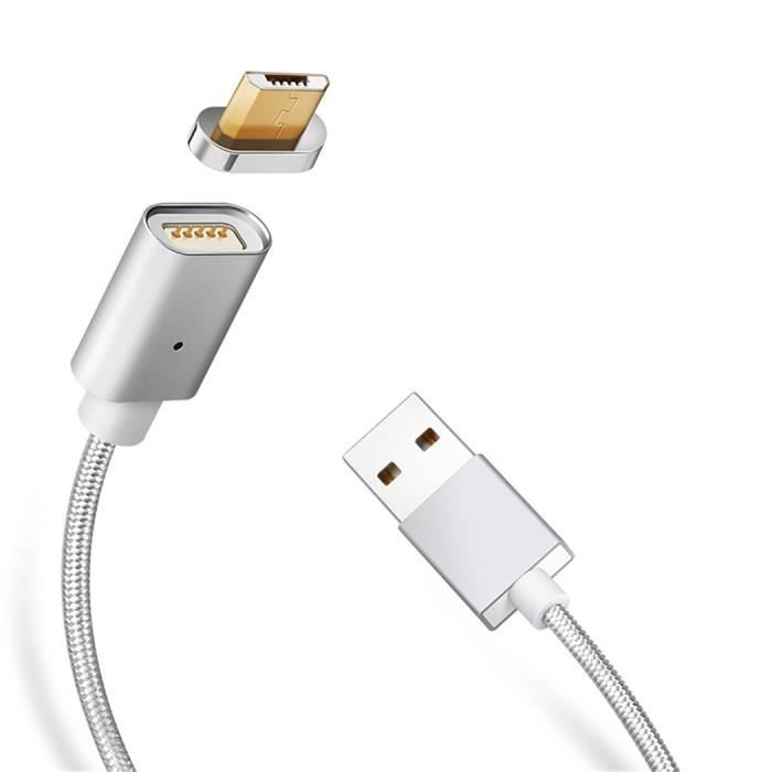 usb chargeur, Câble magnétique de téléphone de charge rapide câble de données magnétique USB avec Mini Connetor Argent