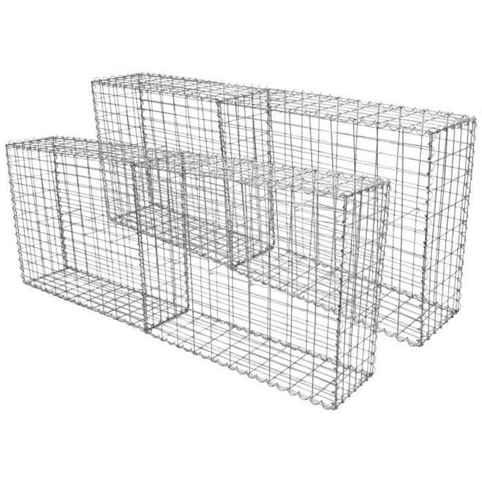 Lot de 4 Paniers de Gabions Argentés en Acier Galvanisé pour Projets d’Aménagement Extérieur,100 x 80 x 30cm