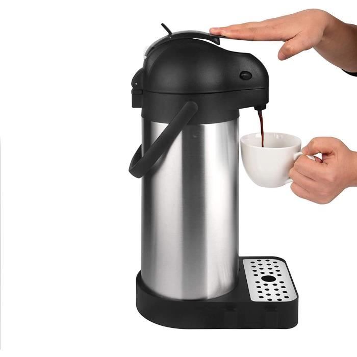 Cresimo Airpot Carafe à café isotherme avec bac d'égouttement et brosse de nettoyage en acier inoxydable 3 l