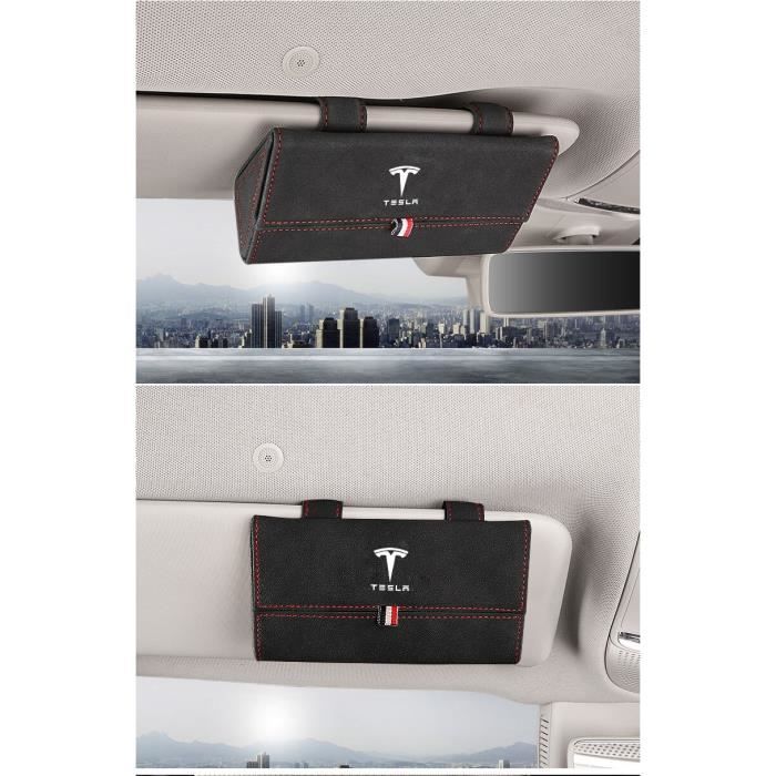 Etui à lunettes,Voiture pare soleil lunettes boîte étui support pince pour Tesla modèle 3 S X Y Anti fourrure cuir - Type Black