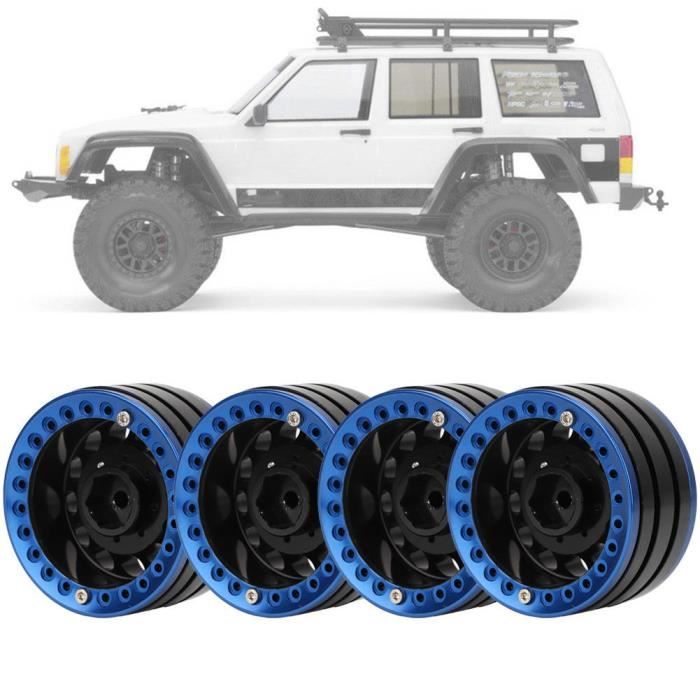 VBESTLIFE Jantes Beadlock 4Pcs 1.9in aluminium Beadlock jantes moyeux pour SCX10 1/10 RC Crawler Car (noir bleu)
