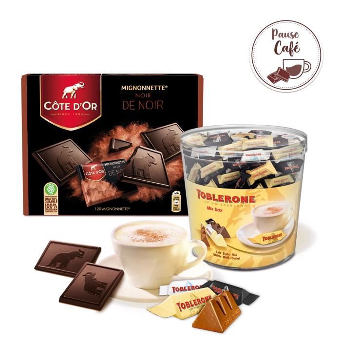 Côte d'Or Mignonnettes Noirs (120 unités) & Minis Toblerone (113 unités) - Accompagnement de café - Chocolat noir, blanc et au lait