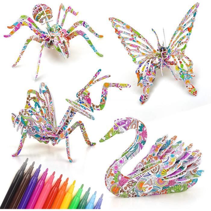 HEYZOEY DIY Coloriage 3D Insecte Puzzle-Cadeaux pour Enfants-Jouets pour Imagination