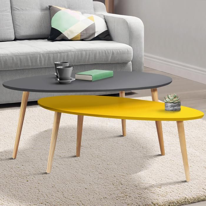 Lot de 2 tables basses gigognes laquées gris jaune scandinave