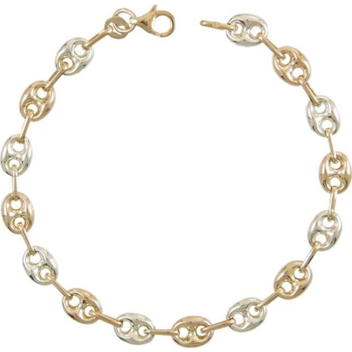 Bracelet Femme 2 Ors -  Or Bicolore - Maille Grain de Café Jaune et Blanc