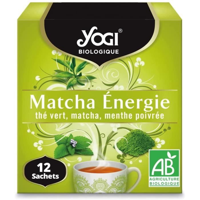 The Et Infusion - Biologique Matcha Énergie Thé Vert 100% Bio Menthe Poivrée 12 Sachets Thermosoudés Sans Agrafe