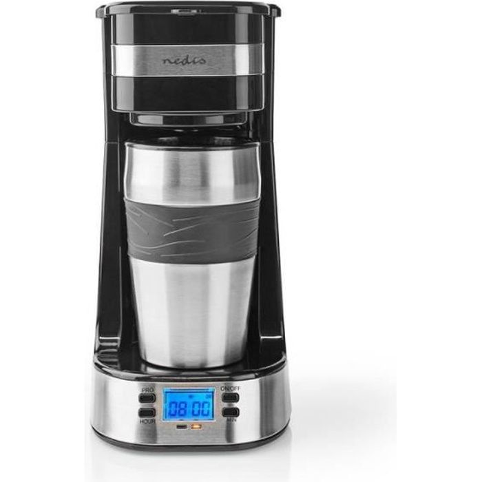 Nedis Cafetière 1 Tasse Mug de Voyage à Double Paroi 0,42 L Minuteur