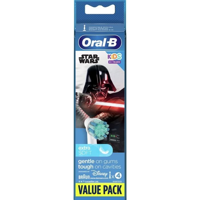 ORAL-B 80352668 - Brossettes de rechange Star Wars - Pour brosse à dents éléctrique Oral-B Kids - Lot de 4