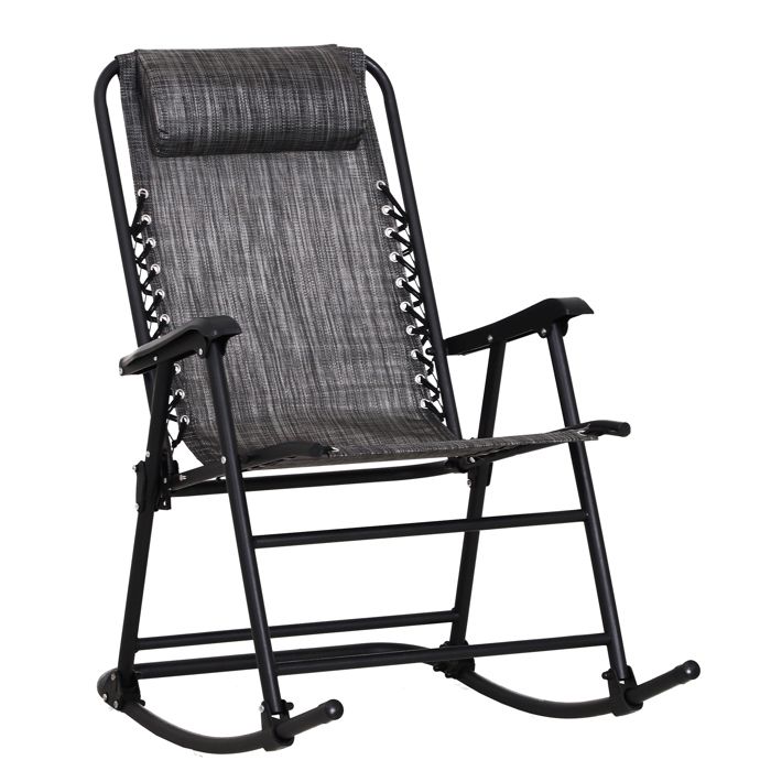 Fauteuil à bascule rocking chair pliable de jardin dim. 52L x 50l x 110H cm acier époxy textilène gris chiné 52x50x110cm Gris