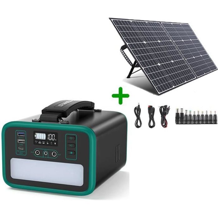 SWAREY Générateur solaire d'Énergie Portable 518Wh avec panneau Solaire Pliable 100W, Kit d'énergie de Réserve pour Voyage camping