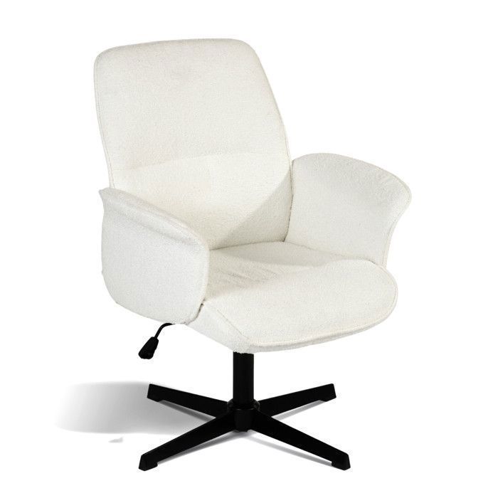 MEUBLES COSY Fauteuil de bureau ergonomique réglable pivotant avec accoudoirs en tissu bouclette blanc - THOMASINA MEUBLES COSY Fauteuil de bureau ergonomique réglable pivotant avec accoudoirs en tissu bouclette blanc - THOMASINA