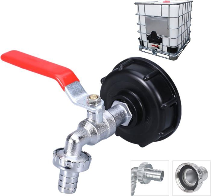 Robinet Pour Cuve IBC 1000L - Raccord S60X6, Sortie 3/4 Pouce, Alliage + PP, Pour Réservoir Eau, Produits Chimiques