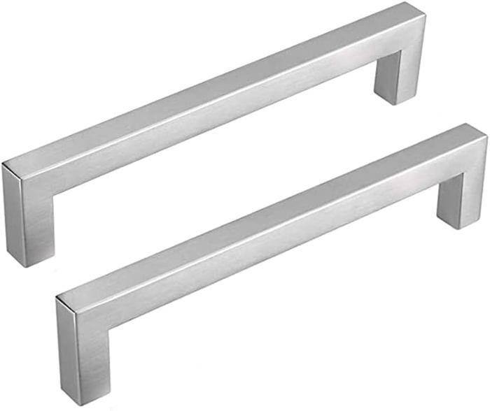 Lot de 10 poignées de meubles de cuisine en acier inoxydable - argenté brossé en acier inoxydable Entraxe de 128 mm