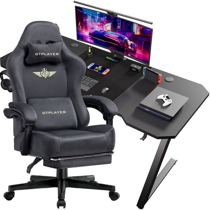Chaise Gaming+Bureau de Gaming Fauteuil Gamer Tissu de qualité supérieure Pour le bureau et le chambre