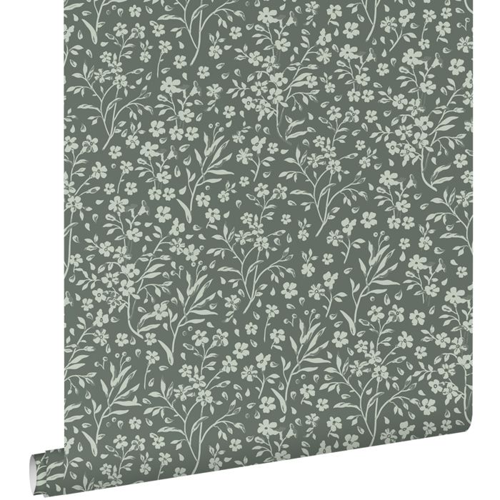 Papier peint fleurs vert grisé - 53 cm x 10.05 m - ESTAhome
