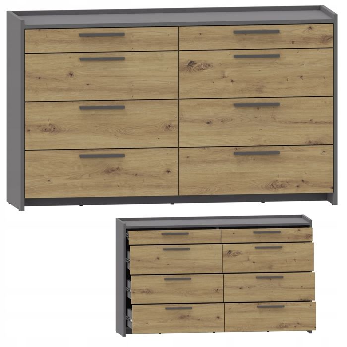 Buffet avec 8 Tiroirs Graphite - Commode Style Contemporain - 135 x 35 x 80 cm