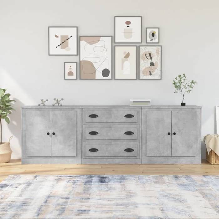 (ON SALE)(3 pcs)Buffets Meuble dEntrée - Buffet Salon gris béton Bois dingénierie EU857151