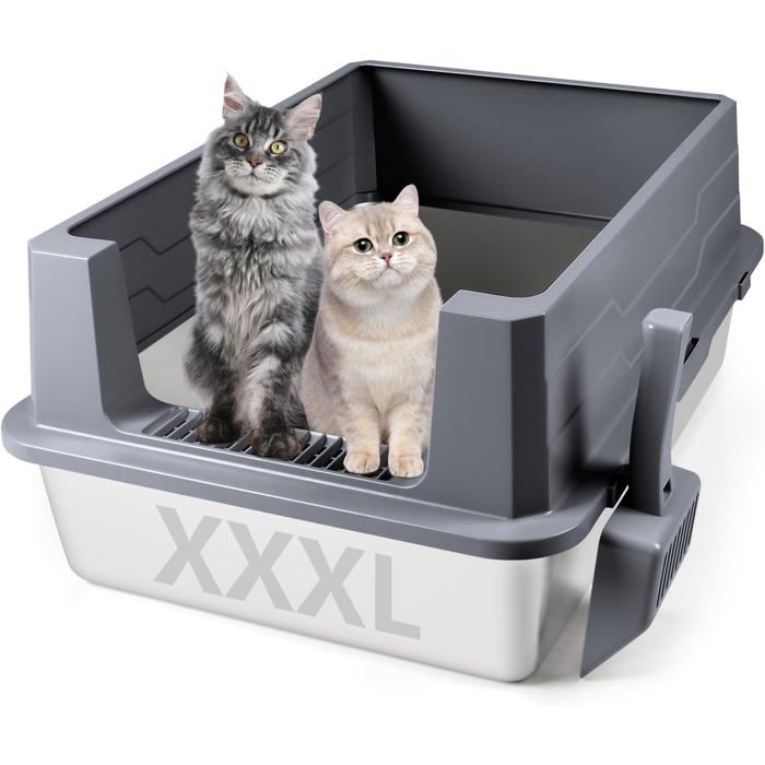 Meilleurs prix pour BAC A LITIERE - WOODOURS - Bac litière inox XXXL chat/grands chats avec pelle étanche gris foncé