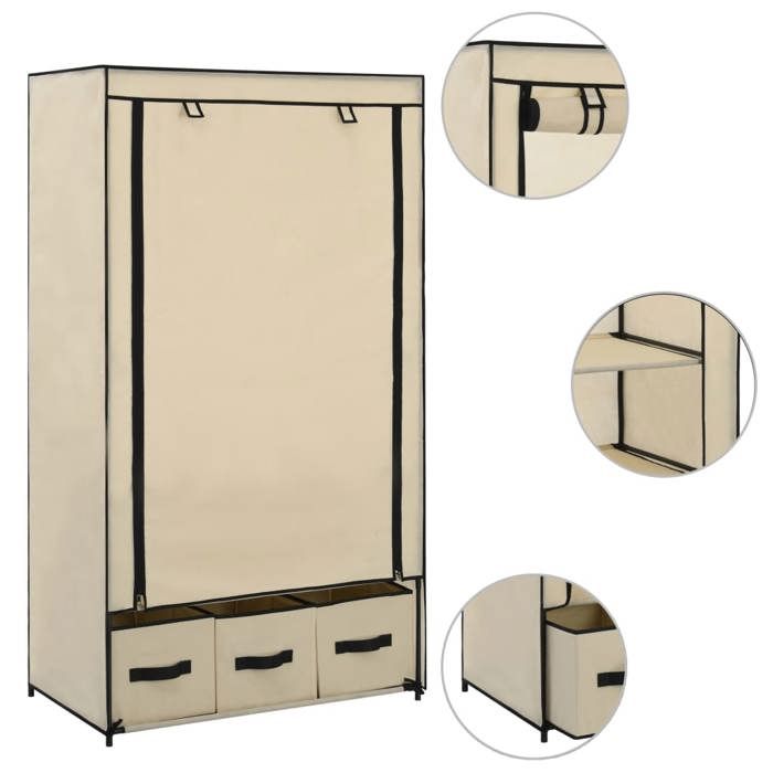 Garde-robe - Armoire Penderie - Style Scandinave - Crème 87x49x159 cm Tissu@EU68040134