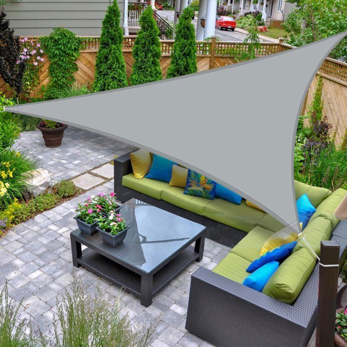 Voile dombrage Imperméable Triangulaire 3x3x3m Toile Ombrage UV Protection pour Terrasse Jardin Extérieur-Gris Clair YYV