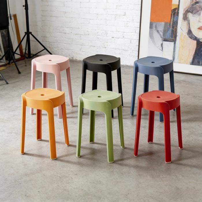6 Tabourets Empilables En Plastique – Modèle Rond Portable, Charge 150 Kg, Multicolore Pour Cuisine, Extérieur