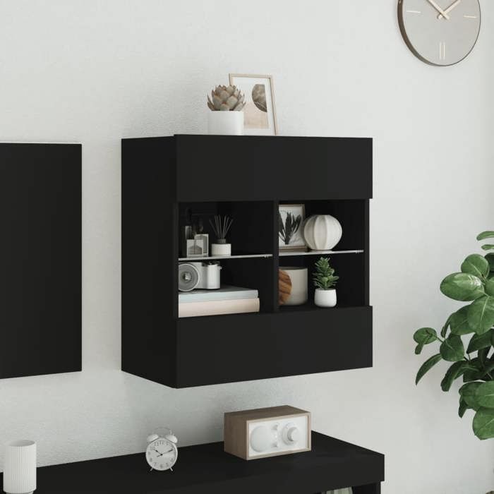 NEUF Armoire TV - Noir - Meuble TV/HIFI - Montage mural - avec lumières LED - noir 58 5x30x60 5 cm TT2339