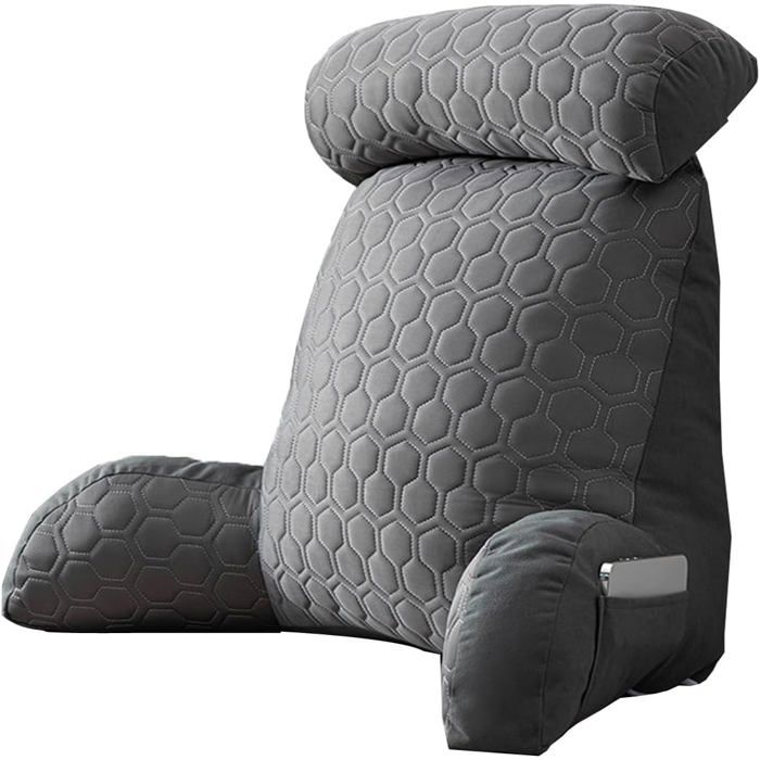 Coussin de lecture ergonomique - DOK - 75x58 cm - Gris - Accoudoir - Support lombaire - Cou amovible - Facile à nettoyer