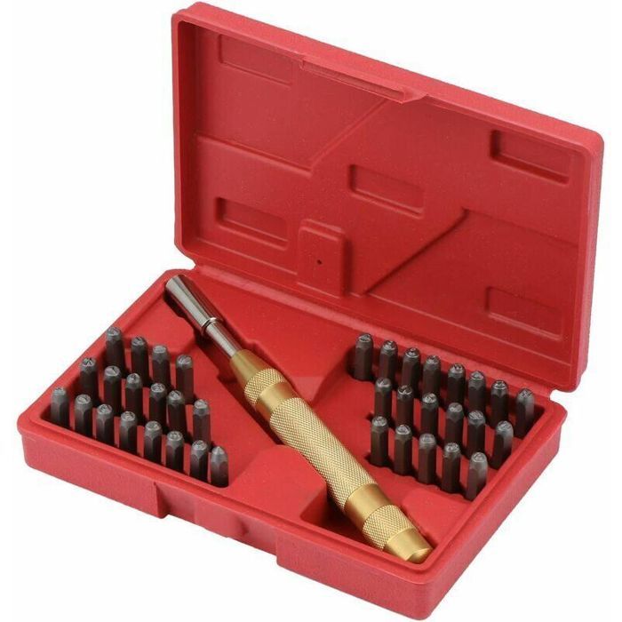 Lettre à frapper poinçon chiffre lettre 8mm -1 Coffret 38pcs métal bois cuir marquage outil bricolage - Métallique Aucuneary