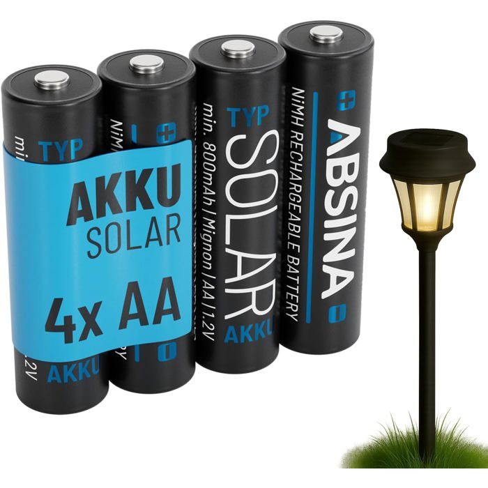 4X Pile Solaire Rechargeable AA 800mAh 1.2V NiMH - Pile pour Lampe Solaire - Pile Rechargeable AA à Faible décharge - Piles