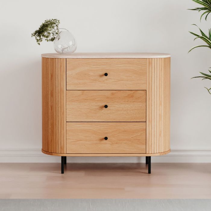 Commode bois à tiroirs effet travertin - Bois clair - Terre de Nuit