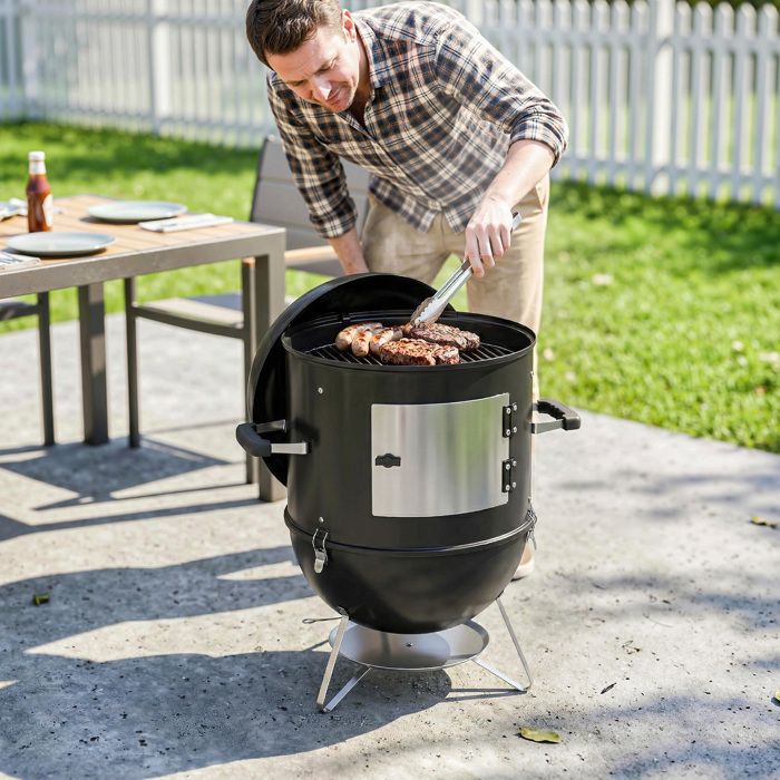 Fumoir 3 en 1 avec 3 Grilles de Cuisson Thermomètre Intégré Ventilation Réglable 625x475x91cm Noir