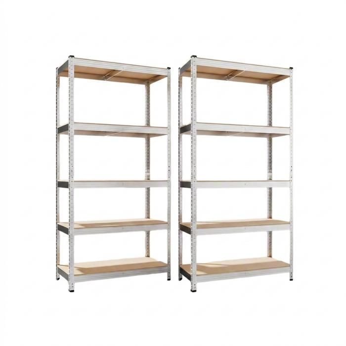 Lot de 2 Etagère établi - 5 Niveaux Acier 180x90x40CM Étagères de Rangement Ajustable avec Crochets Idéal Garage Atelier Cuisine