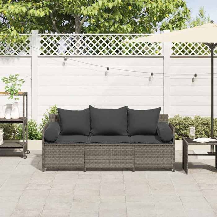 (Gris)Salon dextérieur - Canapé de jardin - Sofa de jardin - avec coussins 3 places gris résine tressée - 170x67x65 cm @FR95128