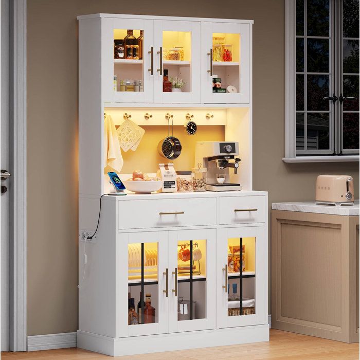 Armoires Cuisine - Buffet - Haut Vaisselier avec Prises Électriques LED - avec Plans de Travail et Tiroirs - Étagères Réglables - Maison Armoires Cuisine - Buffet - Haut Vaisselier avec Prises Électriques LED - avec Plans de Travail et Tiroirs - Étagères Réglables - Maison
