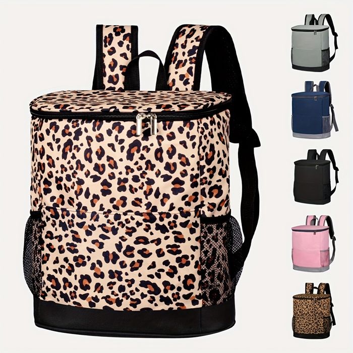 Sac à dos isotherme 30 canettes — Imprimé léopard — Sac thermique portable — Idéal pour le camping les pique-niques et le déjeuner