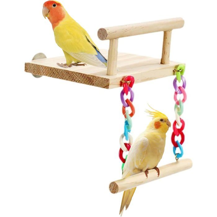 Ouets pour Oiseaux Perchoirs à Oiseaux en Bois avec Couleur Balançoire Jouet Perroquet Jouets à Mâcher en Bois