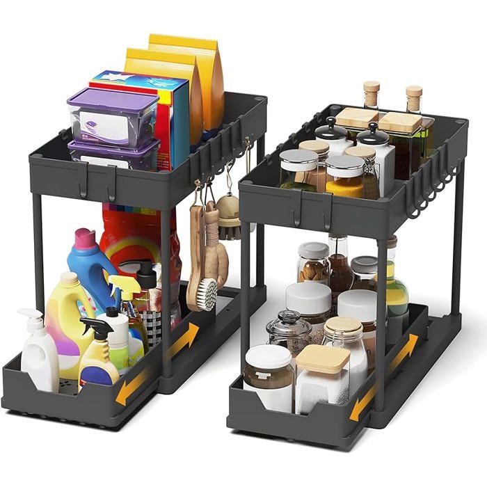Lot de 2 Rangement sous Évier - Organisateur sous Evier Tiroir Coulissant à Extraction - Rangement Et Noir Lot de MEUBLE A EPICES
