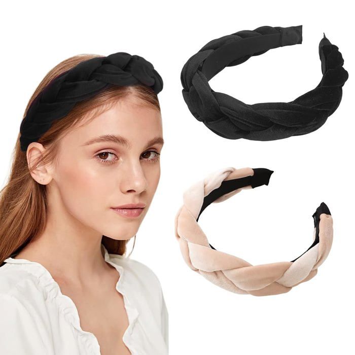 Lot de 2 Serre-Tête Tressés Velours Bandeaux Élastiques Femmes VITDIPY