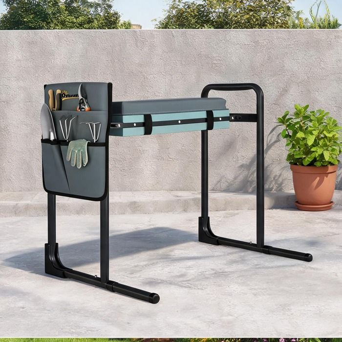 Tabouret agenouilloir pliable avec coussin EVA et poche outils – Acier gris foncé