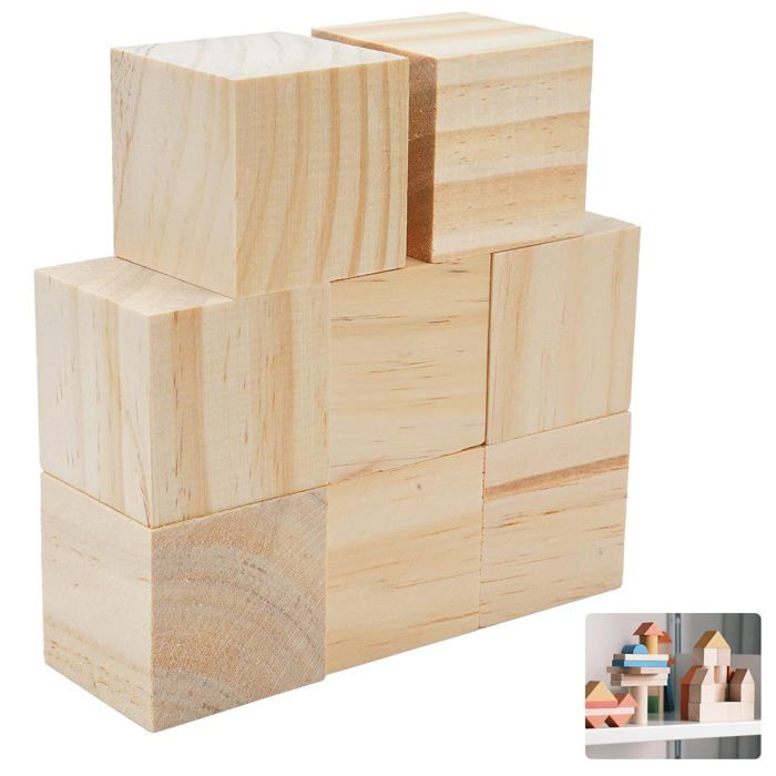 Lot 8 cubes bois pin - 5x5x5cm blocs bruts - Bricolage artisanat puzzles et chiffres - Naturel ALURRA