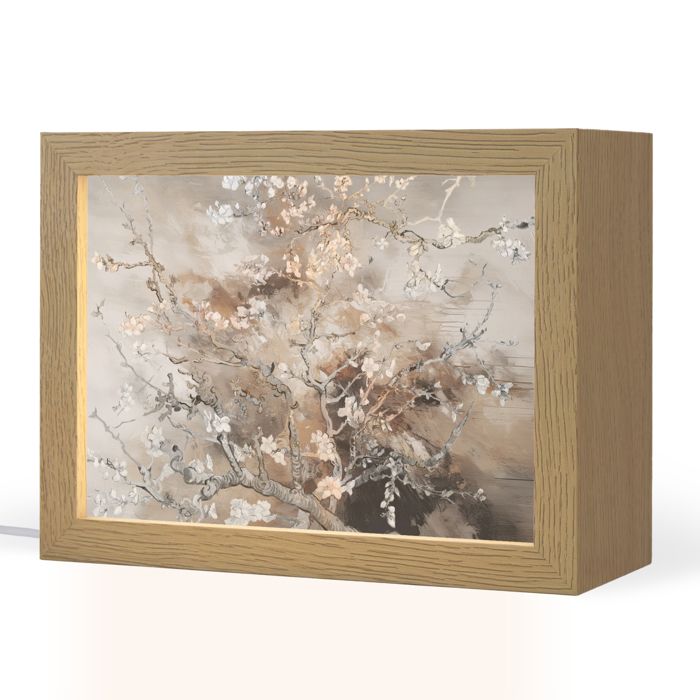Lampe de Table LED - Lampe de Chevet - Motif Fleur damandier - Art - Van Gogh - Beige - 20x15 cm Couleur érable - OnlyWow