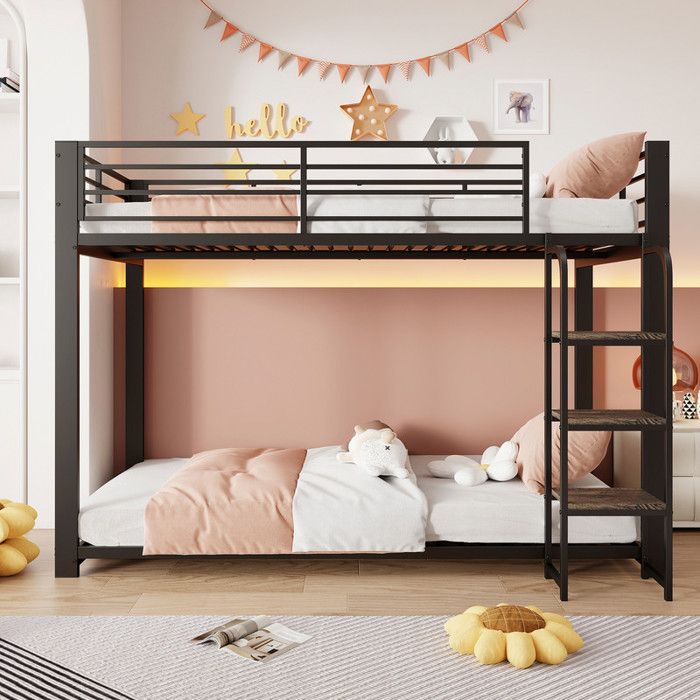 Lit superposé en métal lit enfant 90 x 200 cm lit double robuste avec étagère en bois pour enfants et adolescents noir