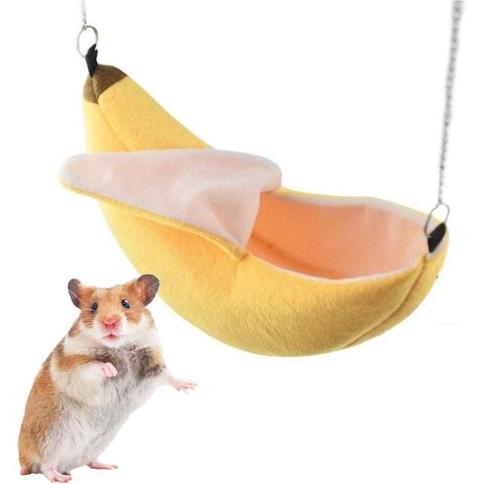 1 Lit suspendu forme banane coton doux nid chaud hamac pour cage hamster rat souris .